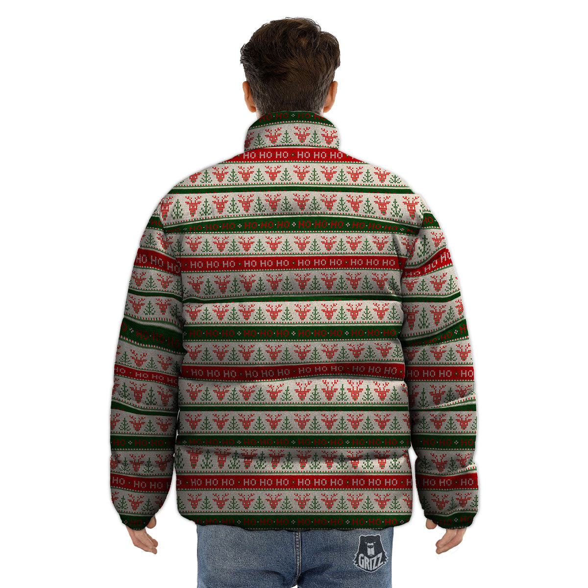 Knitted Christmas Print Pattern Puffer Jacket-grizzshop