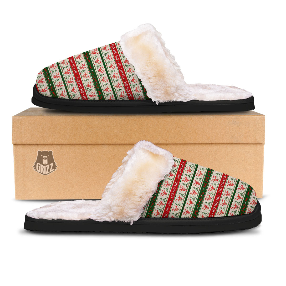 Knitted Christmas Print Pattern Slippers-grizzshop