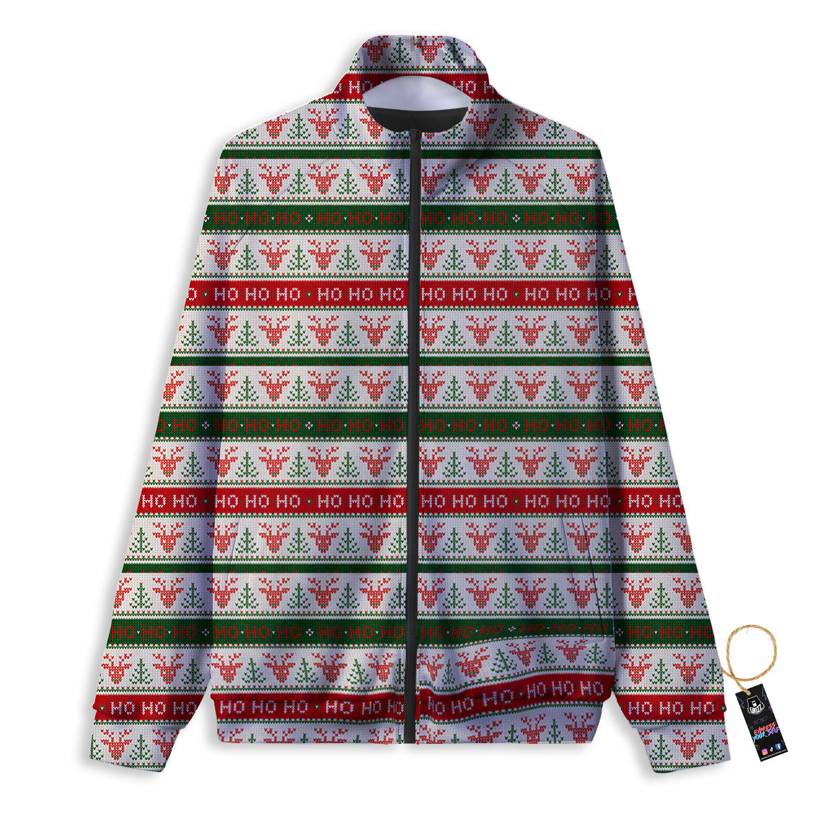 Knitted Christmas Print Pattern Track Jacket-grizzshop