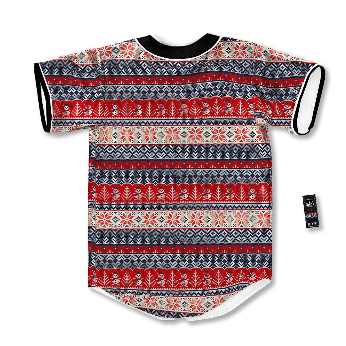 Knitted Christmas Snowman Print Pattern Baseball Jersey-grizzshop