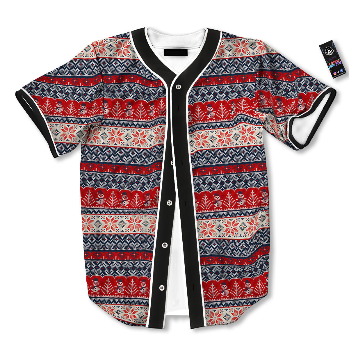 Knitted Christmas Snowman Print Pattern Baseball Jersey-grizzshop