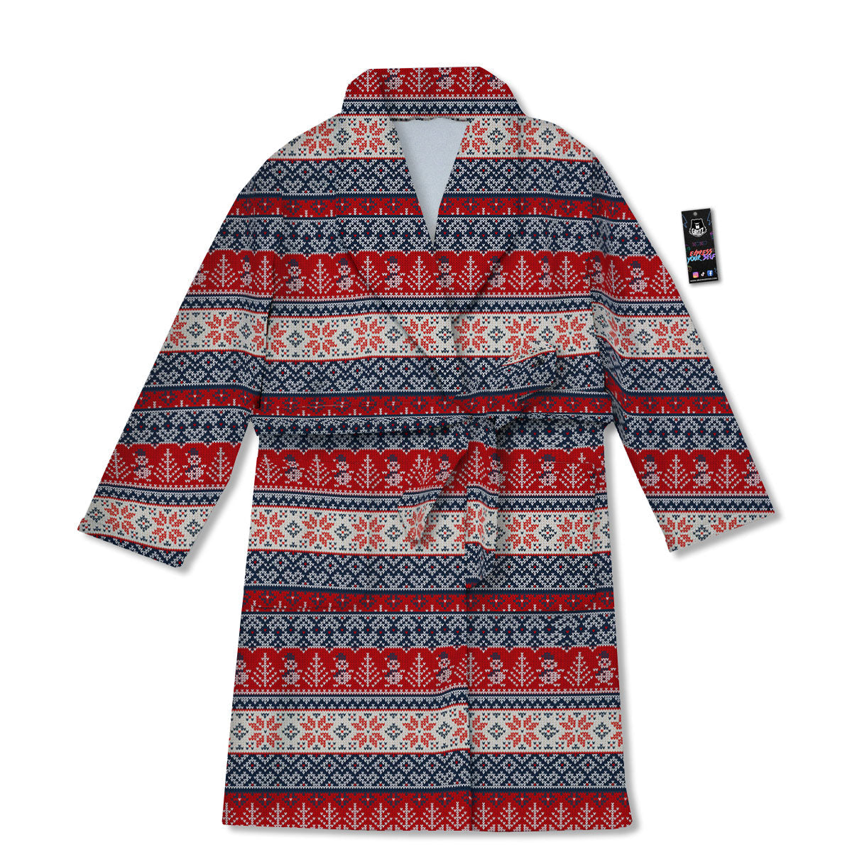 Knitted Christmas Snowman Print Pattern Bathrobe-grizzshop