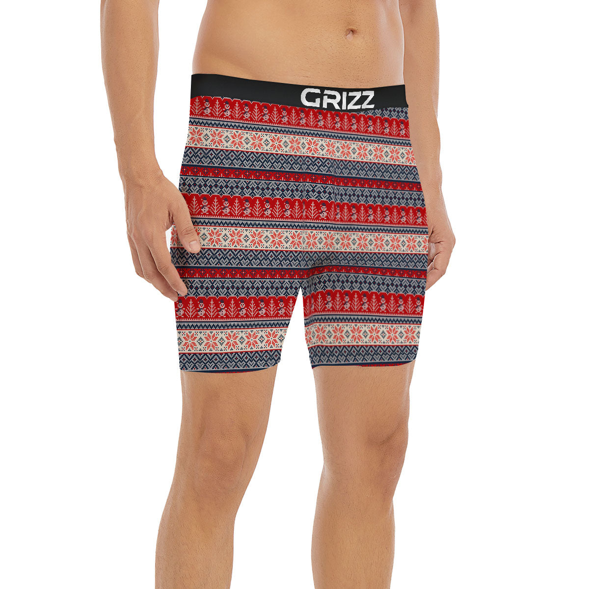 Knitted Christmas Snowman Print Pattern Boxer Briefs-grizzshop