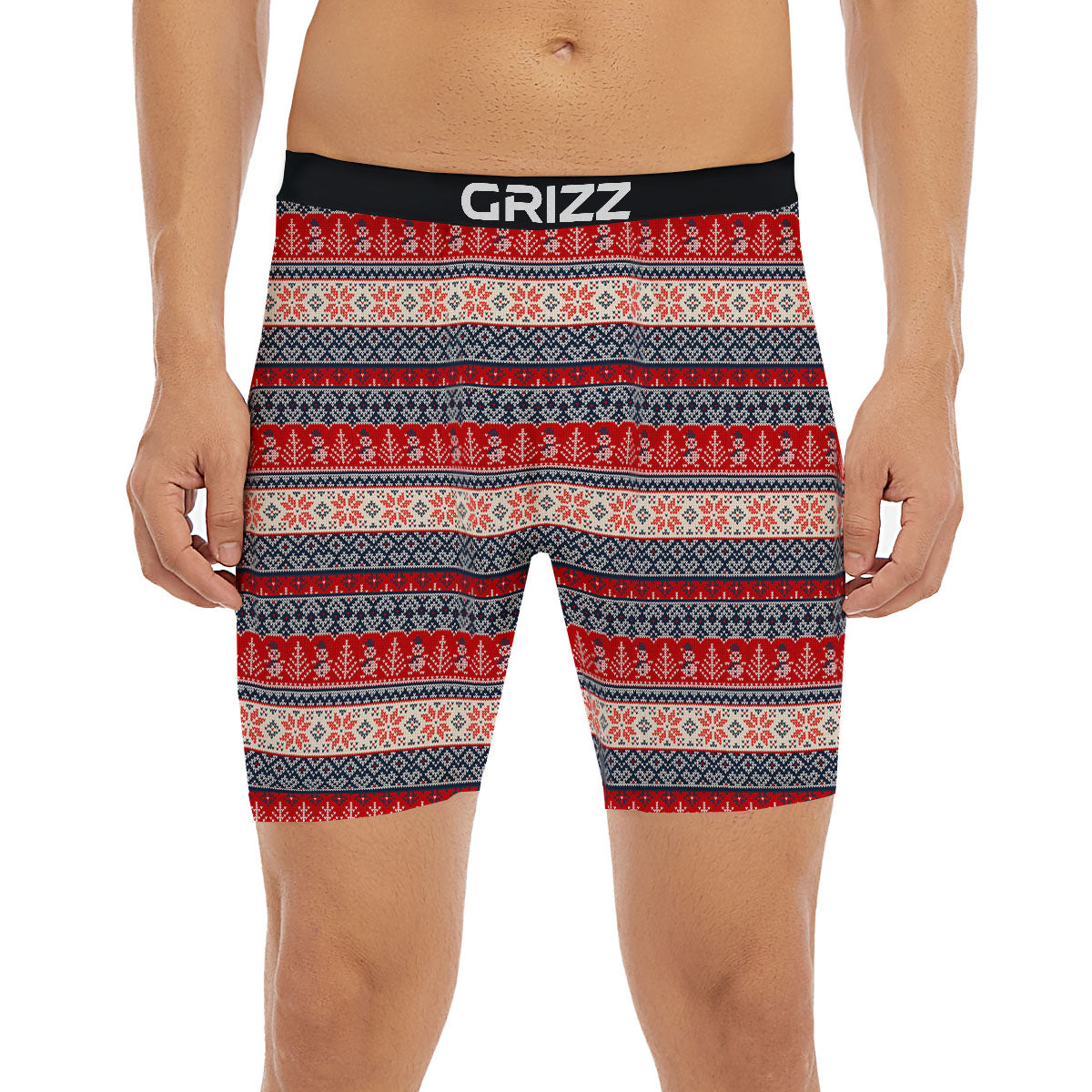 Knitted Christmas Snowman Print Pattern Boxer Briefs-grizzshop