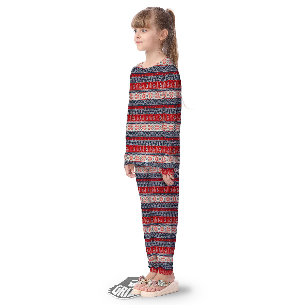 Knitted Christmas Snowman Print Pattern Kid's Pajamas-grizzshop