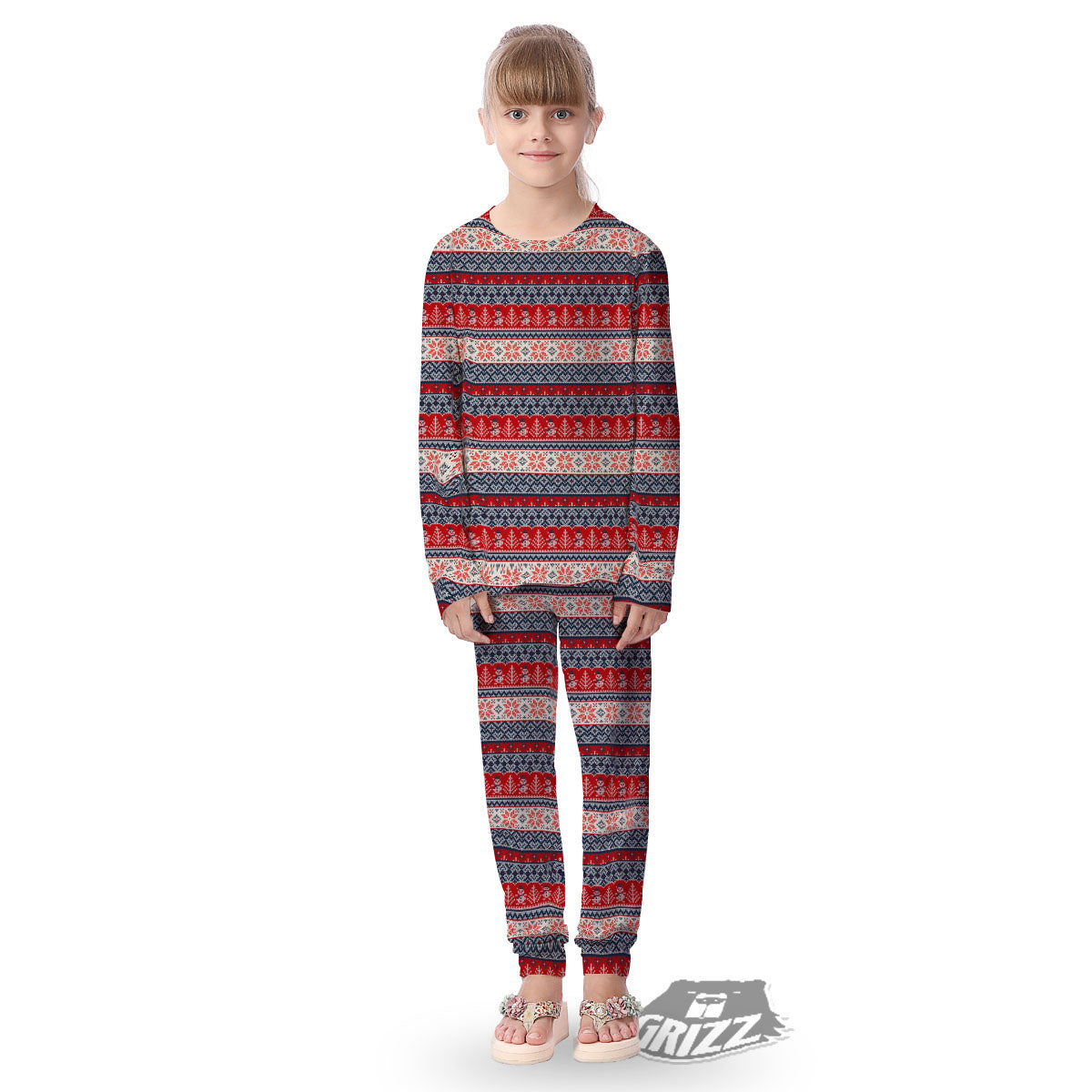 Knitted Christmas Snowman Print Pattern Kid's Pajamas-grizzshop