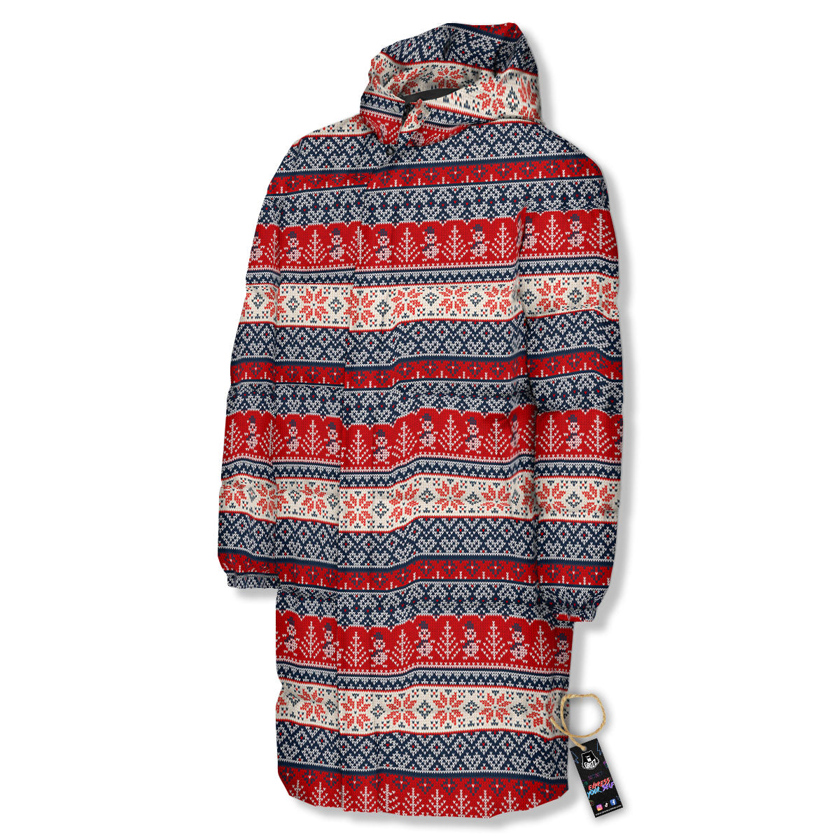 Knitted Christmas Snowman Print Pattern Long Down Jacket-grizzshop