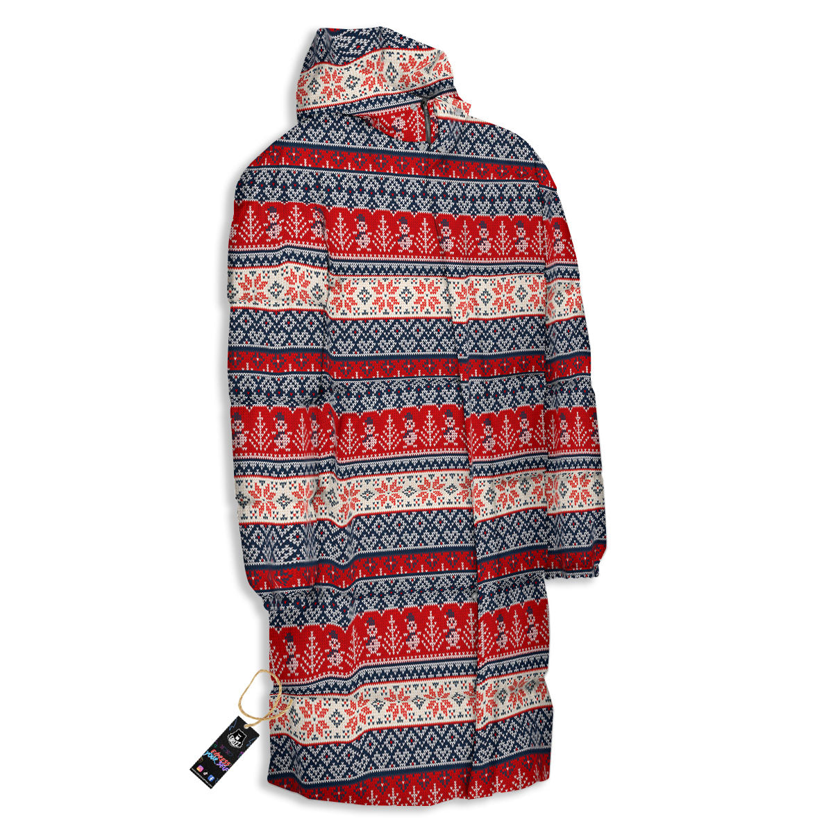 Knitted Christmas Snowman Print Pattern Long Down Jacket-grizzshop