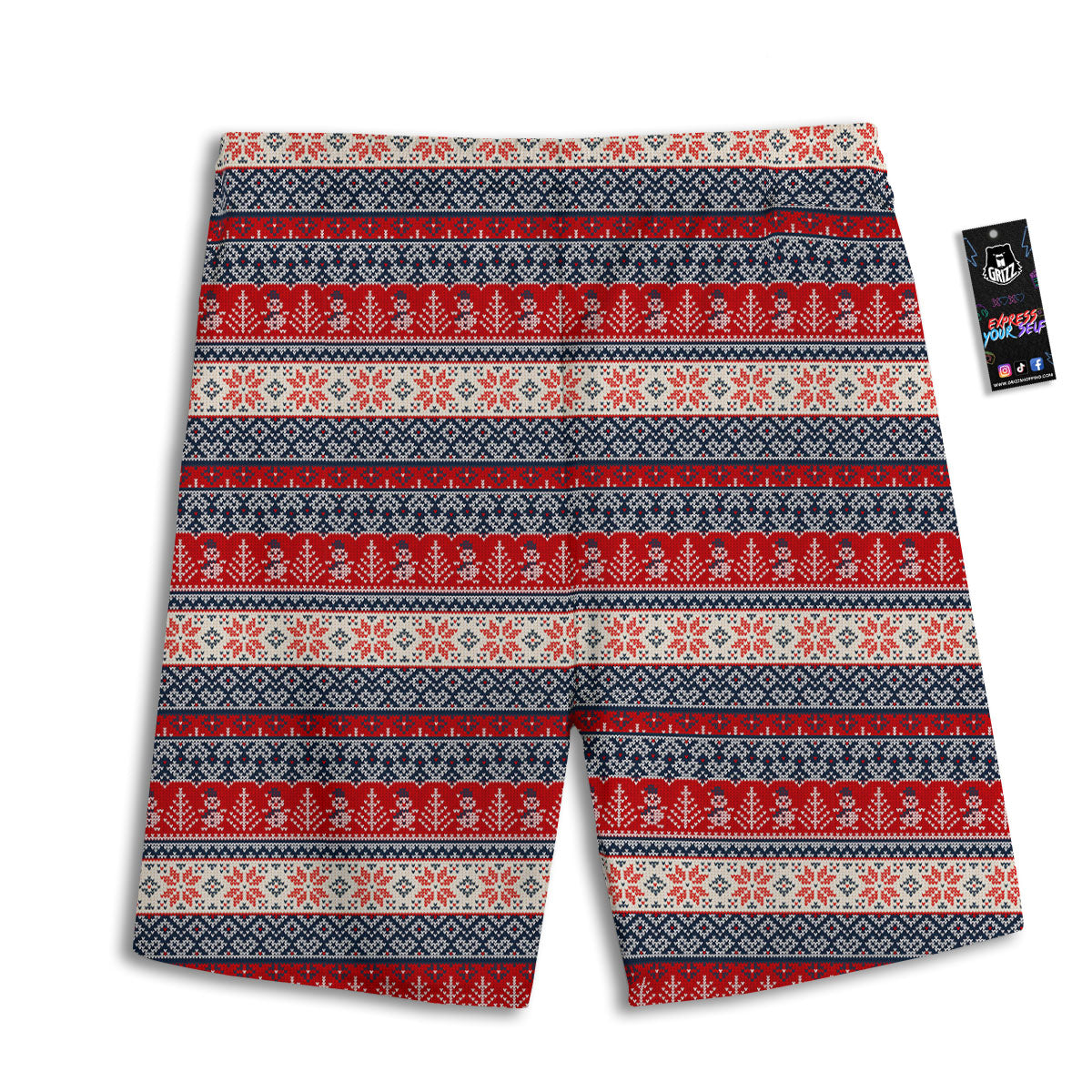 Knitted Christmas Snowman Print Pattern Men's Athletic Shorts