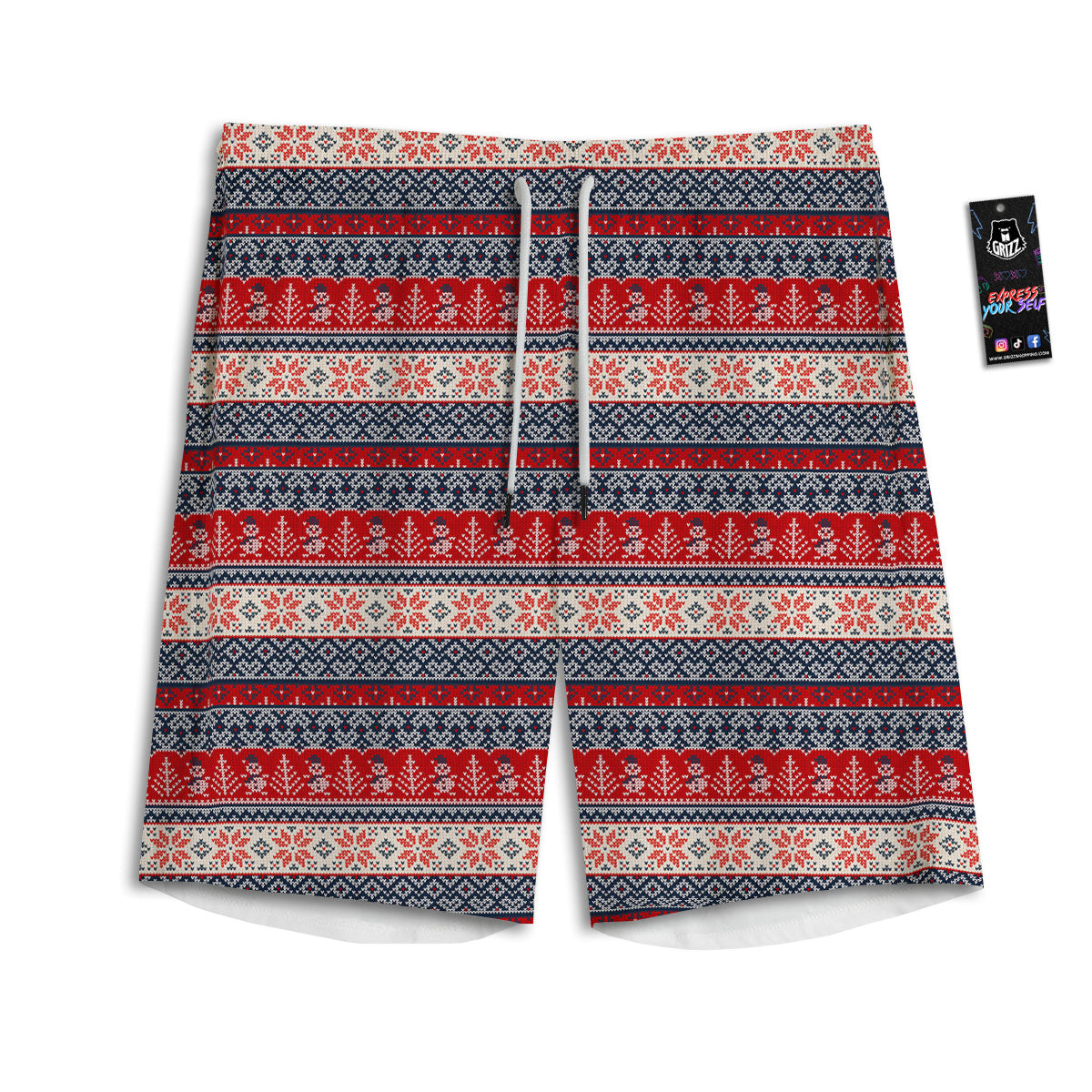 Knitted Christmas Snowman Print Pattern Men's Athletic Shorts