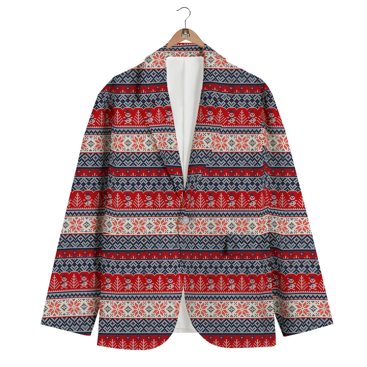 Knitted Christmas Snowman Print Pattern Men's Blazer-grizzshop