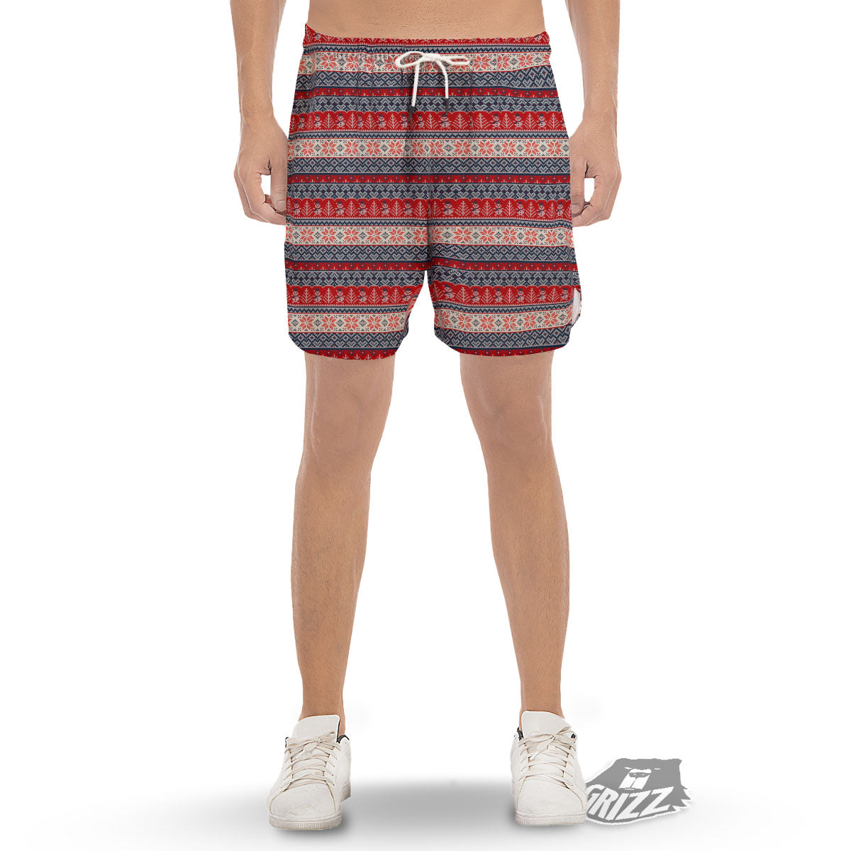 Knitted Christmas Snowman Print Pattern Men's Gym Shorts-grizzshop