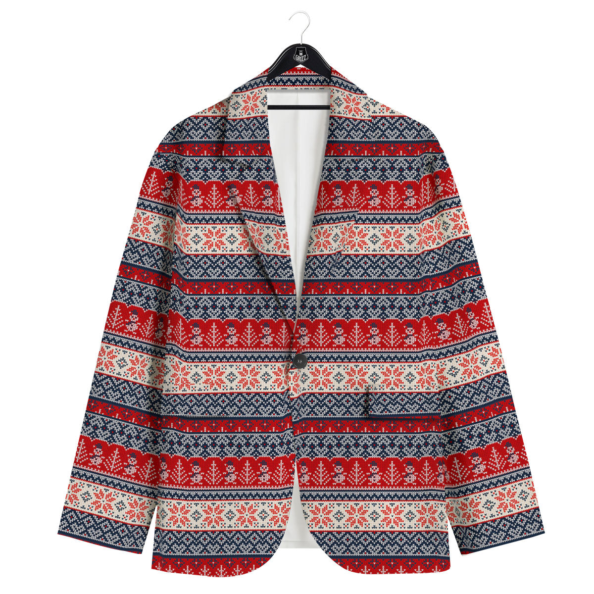 Knitted Christmas Snowman Print Pattern Men's Sport Coat-grizzshop