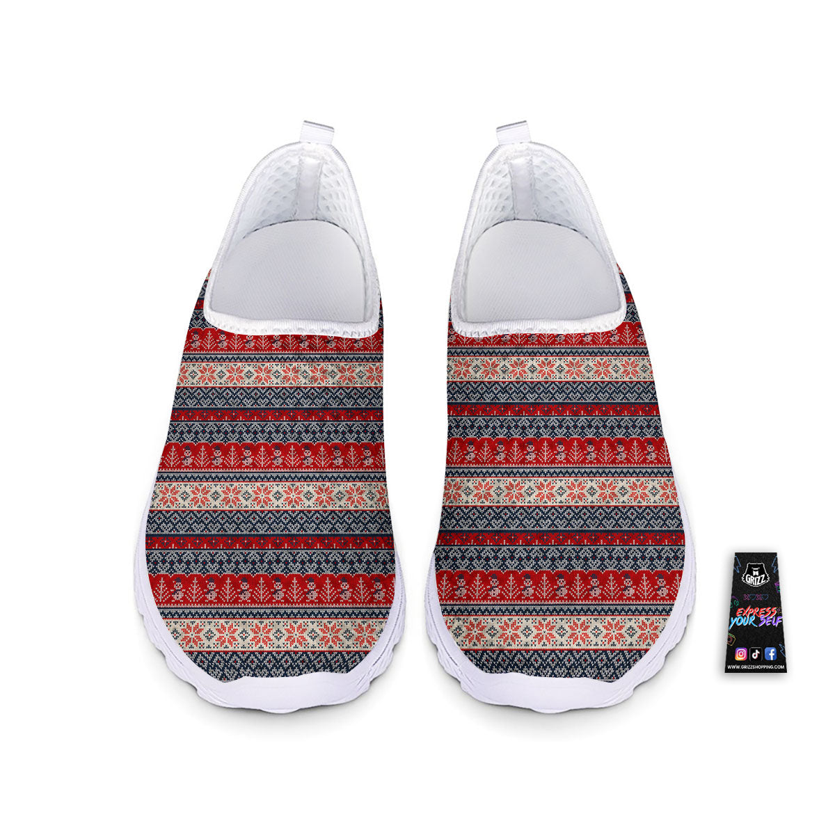 Knitted Christmas Snowman Print Pattern Nurse Shoes-grizzshop