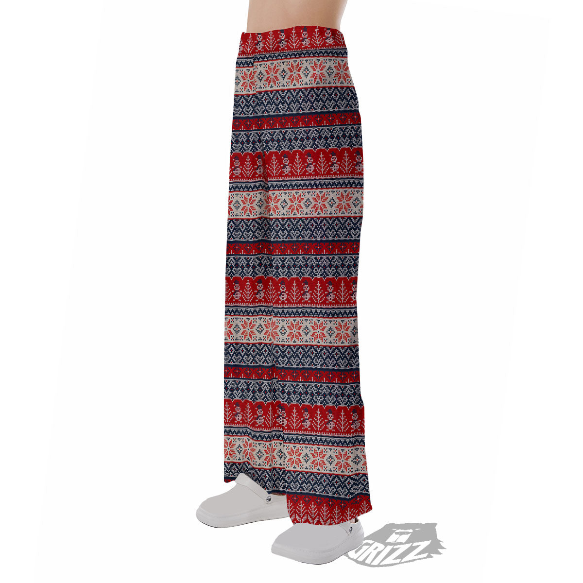 Knitted Christmas Snowman Print Pattern Pajama Pants-grizzshop