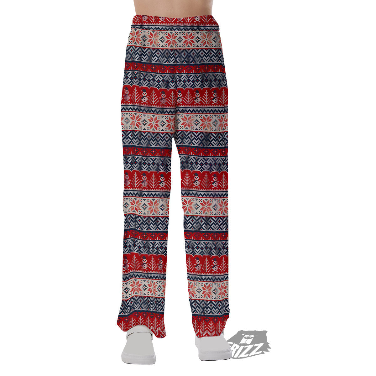 Knitted Christmas Snowman Print Pattern Pajama Pants-grizzshop