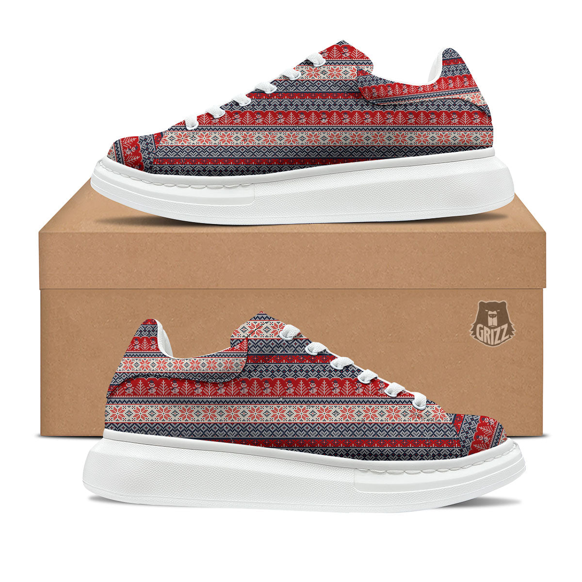 Knitted Christmas Snowman Print Pattern Platform Shoes-grizzshop