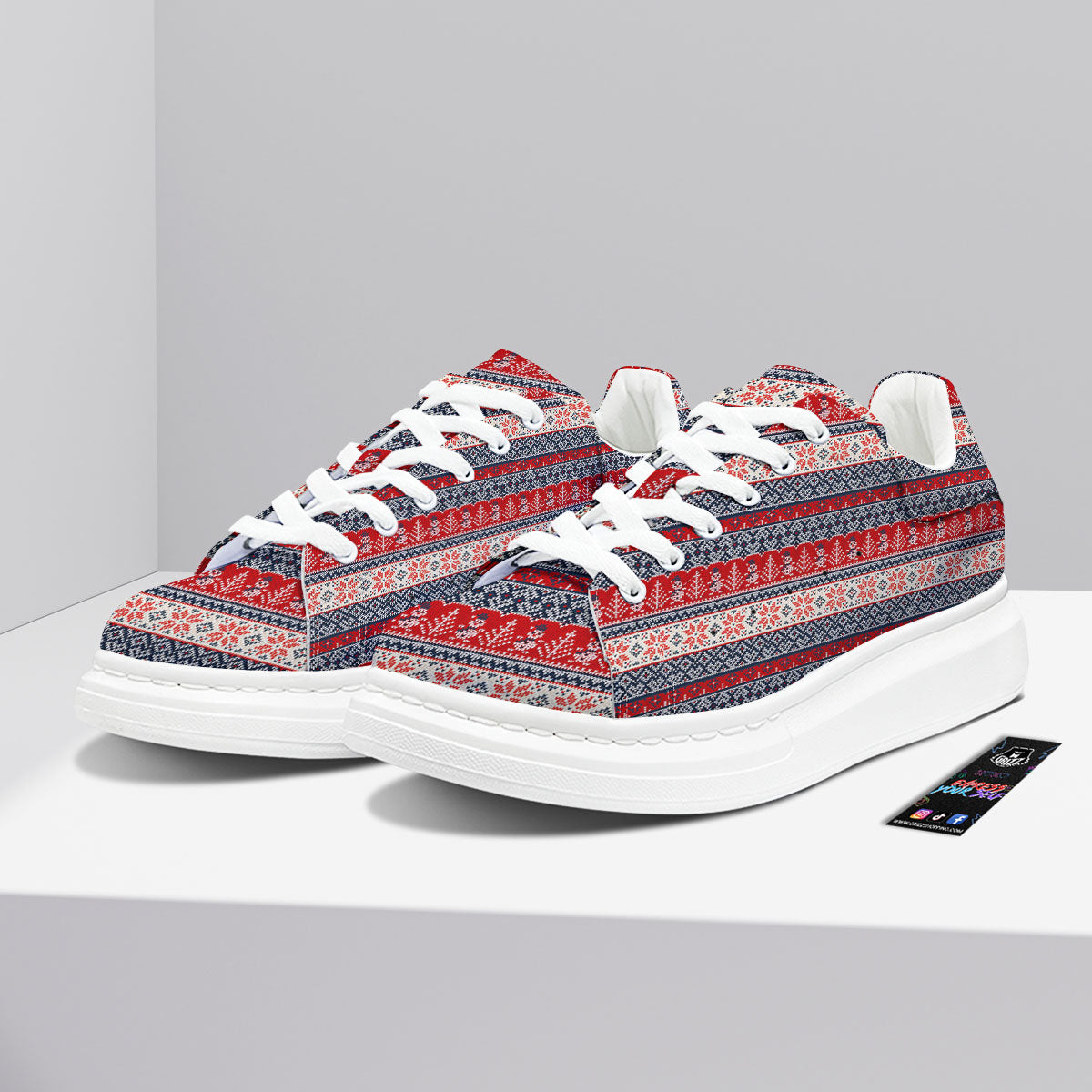Knitted Christmas Snowman Print Pattern Platform Shoes-grizzshop