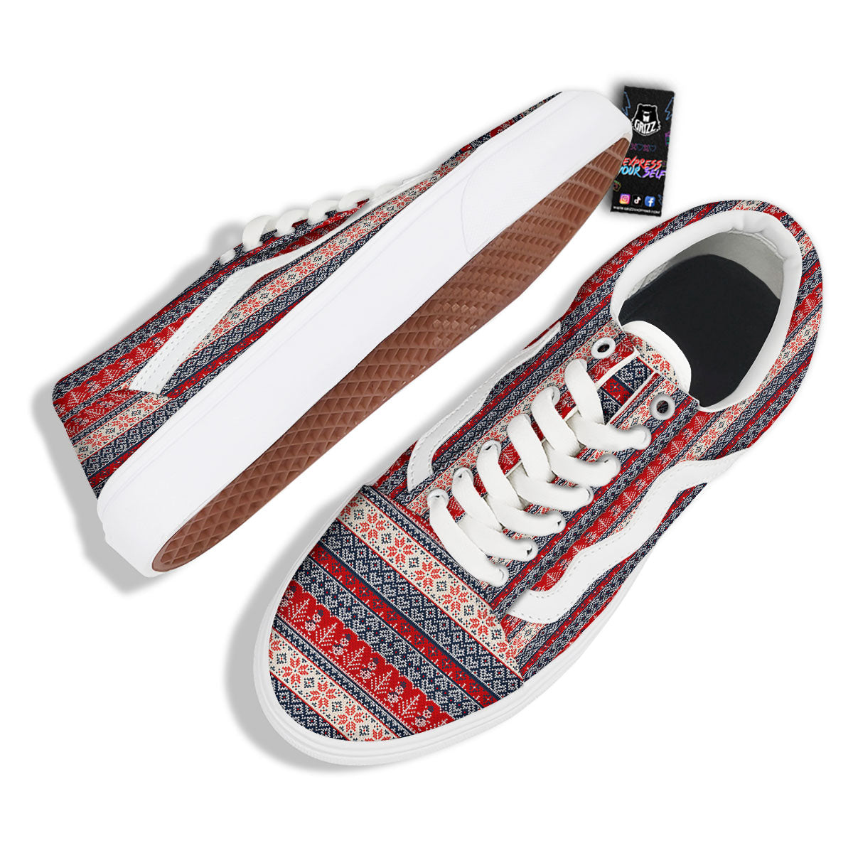 Knitted Christmas Snowman Print Pattern Skate Shoes-grizzshop