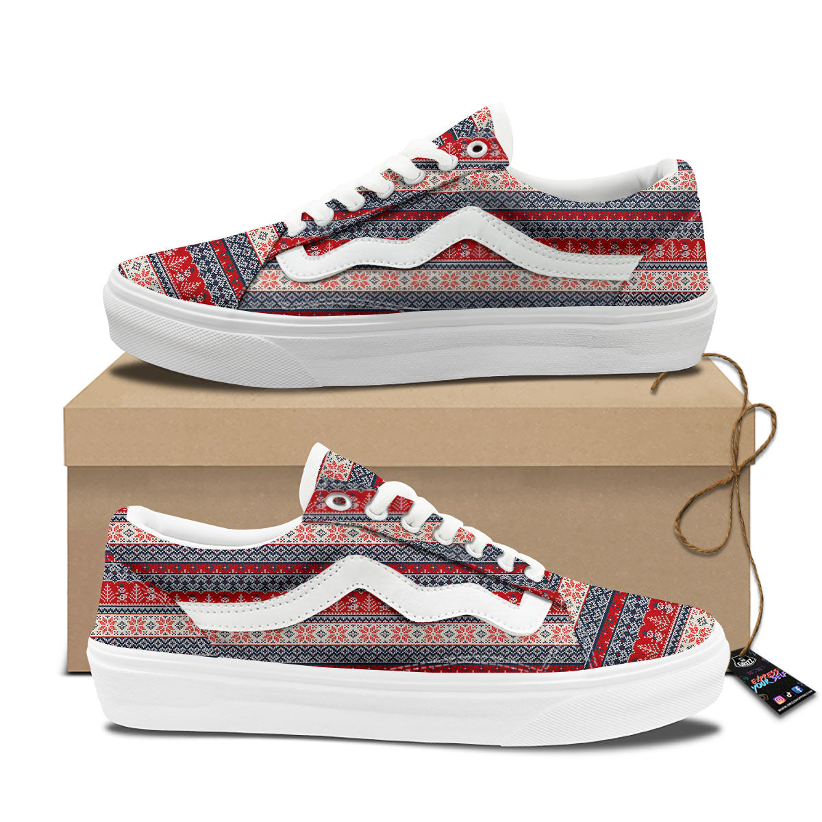 Knitted Christmas Snowman Print Pattern Skate Shoes-grizzshop