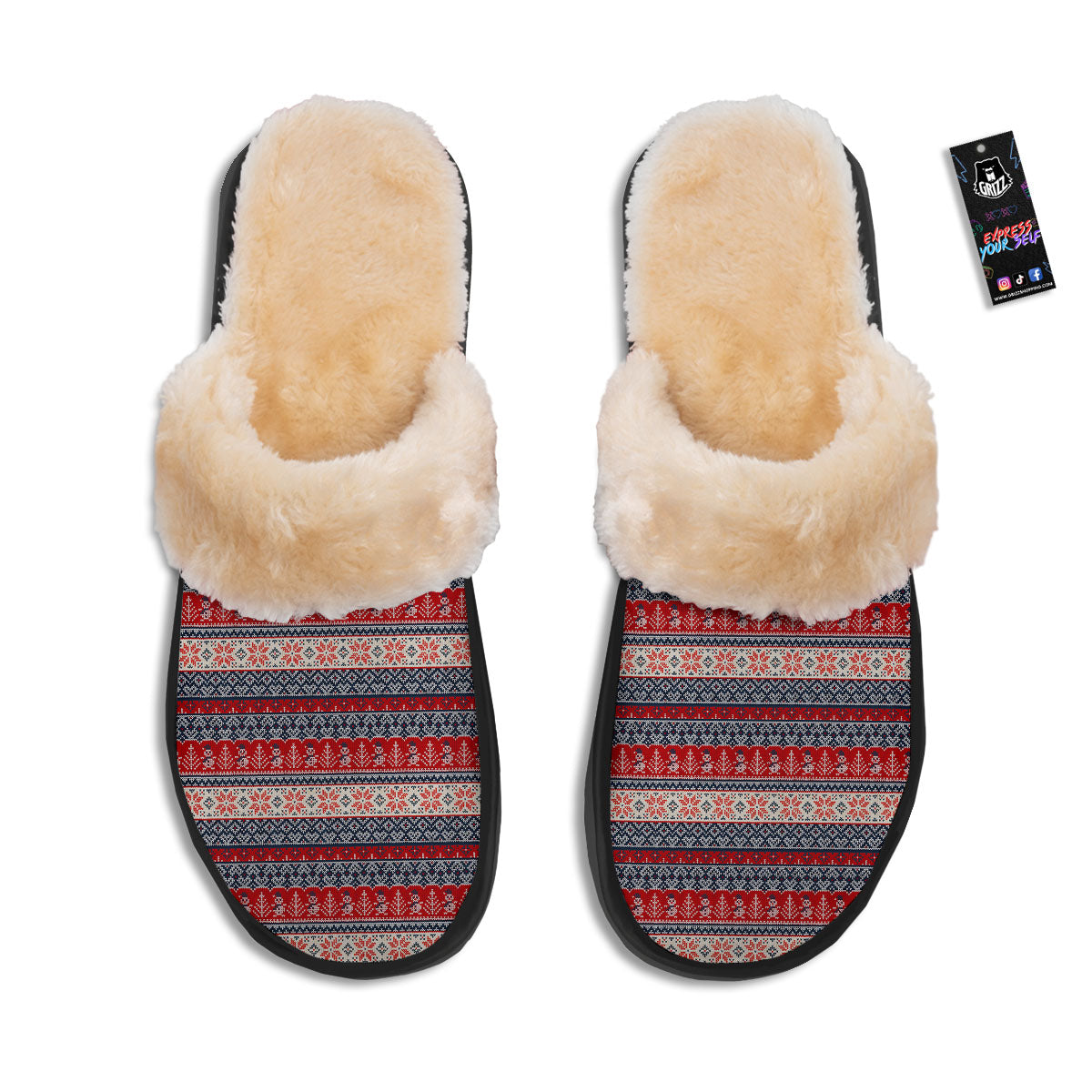 Knitted Christmas Snowman Print Pattern Slippers-grizzshop
