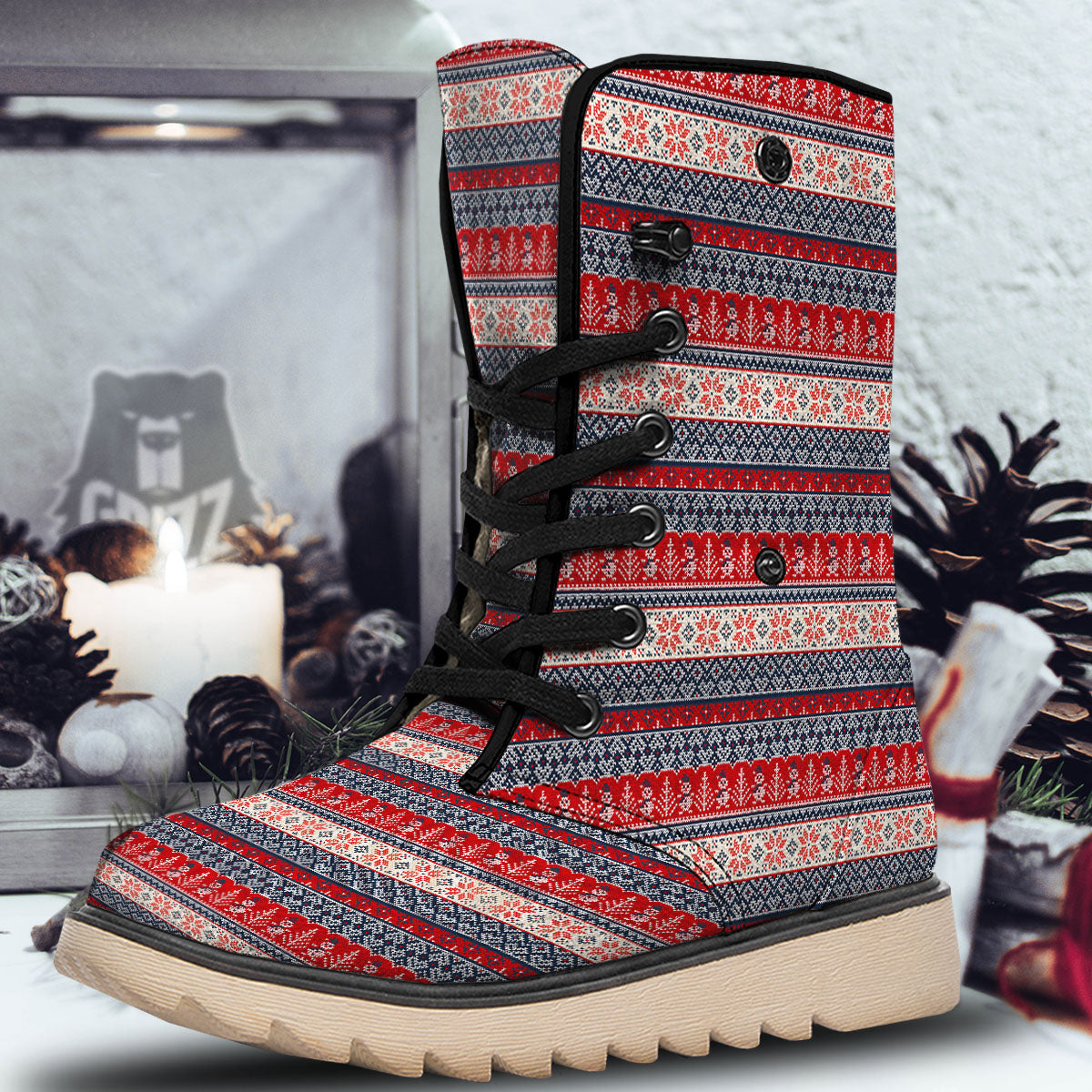 Knitted Christmas Snowman Print Pattern Snow Boots-grizzshop