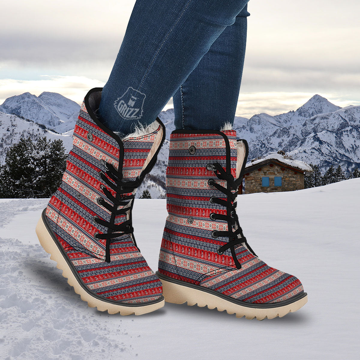 Knitted Christmas Snowman Print Pattern Snow Boots-grizzshop