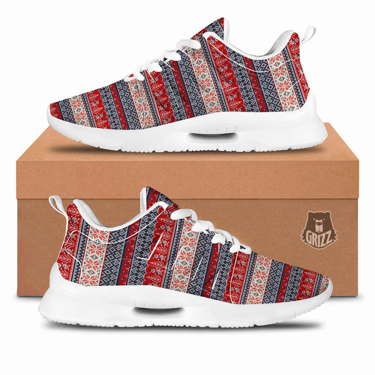 Knitted Christmas Snowman Print Pattern Tennis Shoes-grizzshop