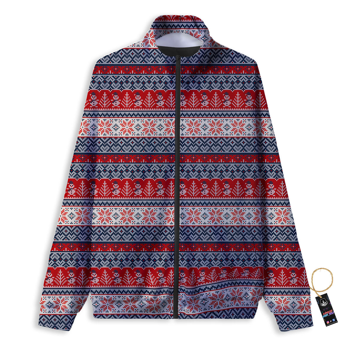 Knitted Christmas Snowman Print Pattern Track Jacket-grizzshop
