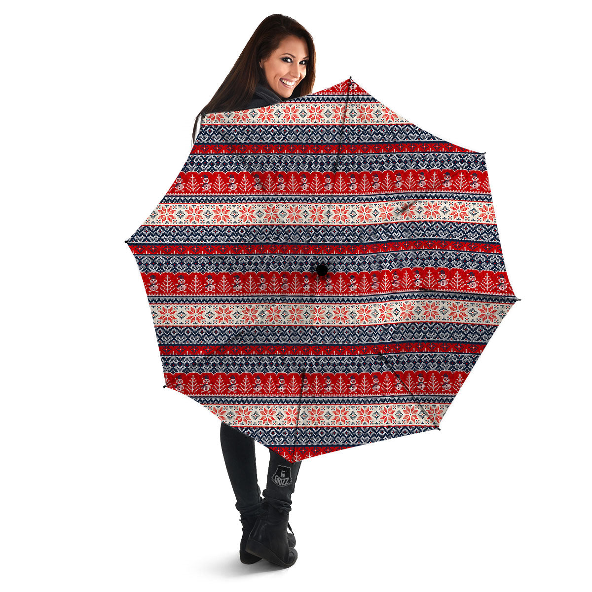 Knitted Christmas Snowman Print Pattern Umbrella-grizzshop