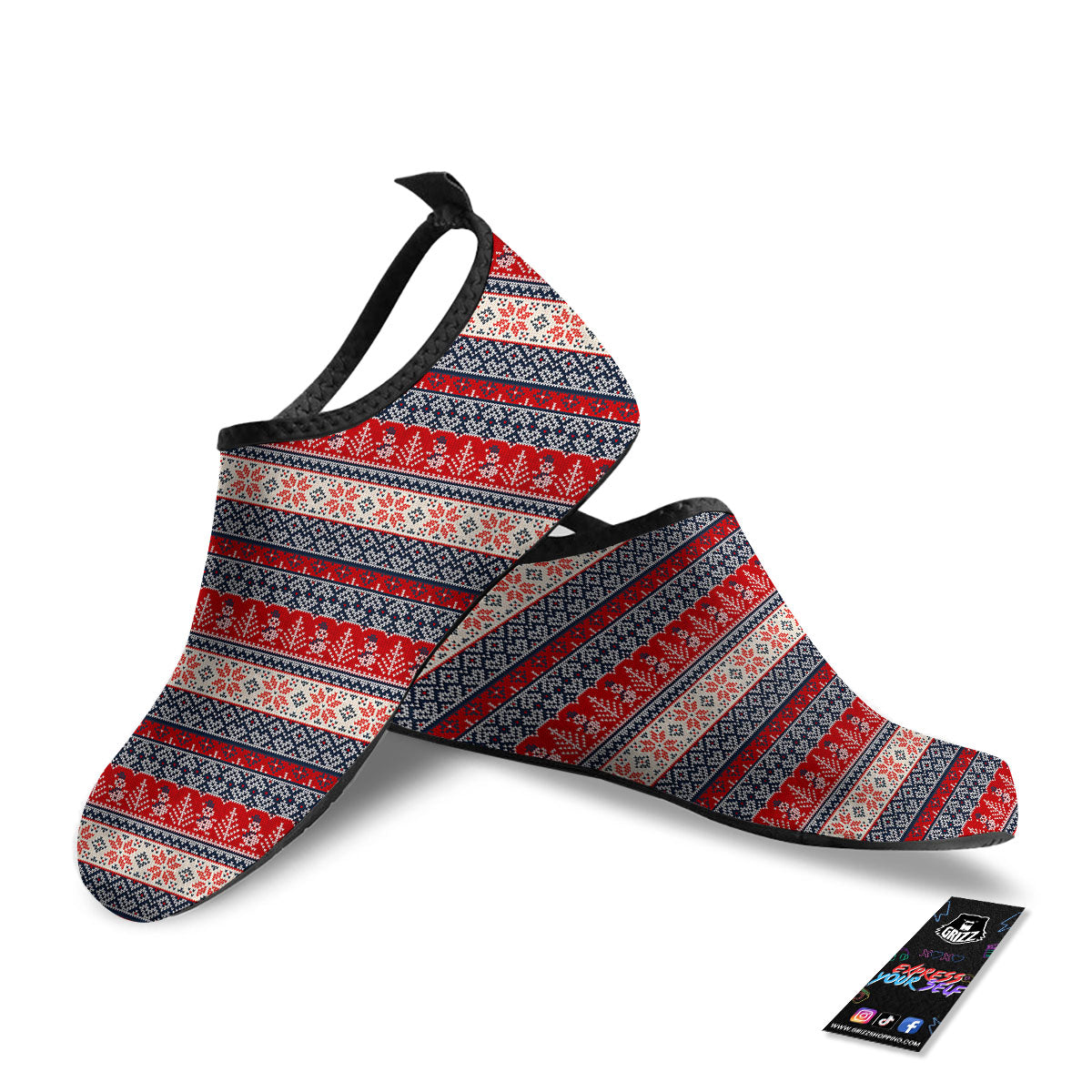Knitted Christmas Snowman Print Pattern Water Shoes-grizzshop