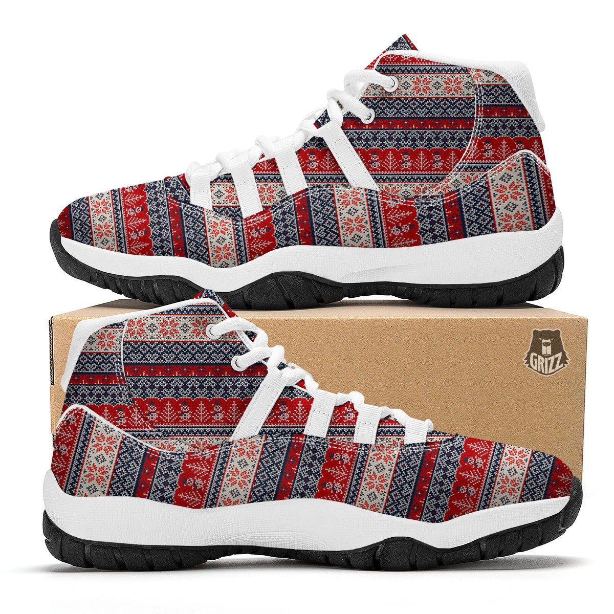 Knitted Christmas Snowman Print Pattern White Bball Shoes-grizzshop
