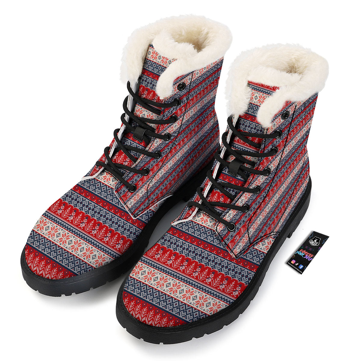 Knitted Christmas Snowman Print Pattern Winter Boots-grizzshop