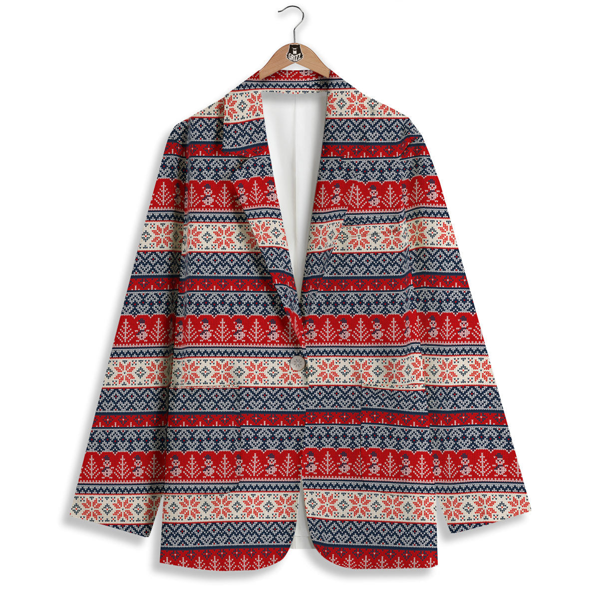 Knitted Christmas Snowman Print Pattern Women's Blazer-grizzshop