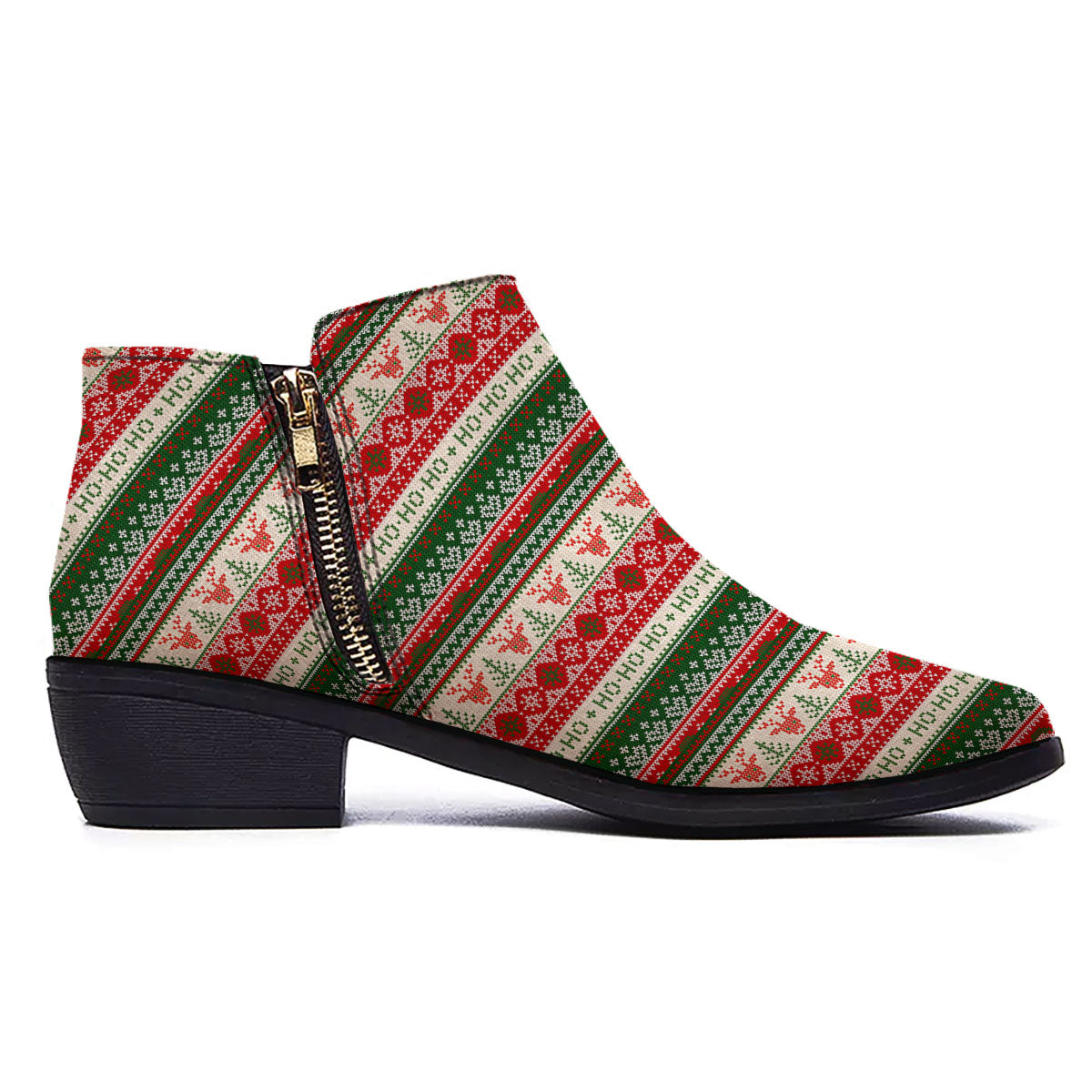 Knitted Christmas Tree Print Pattern Ankle Boots-grizzshop