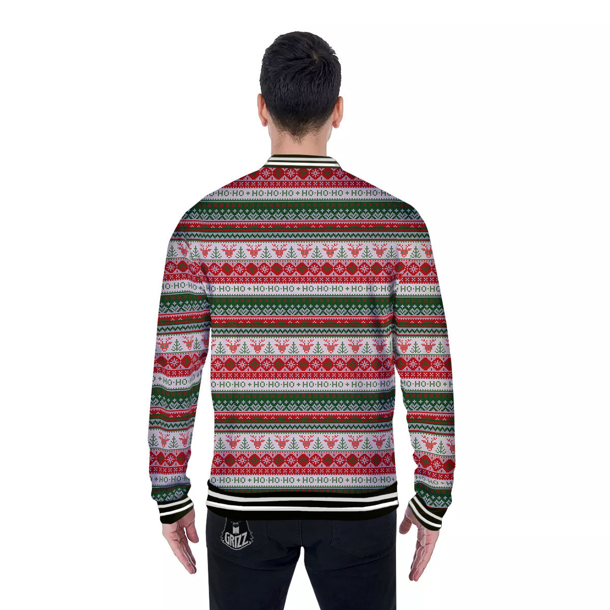 Knitted Christmas Tree Print Pattern Baseball Jacket-grizzshop