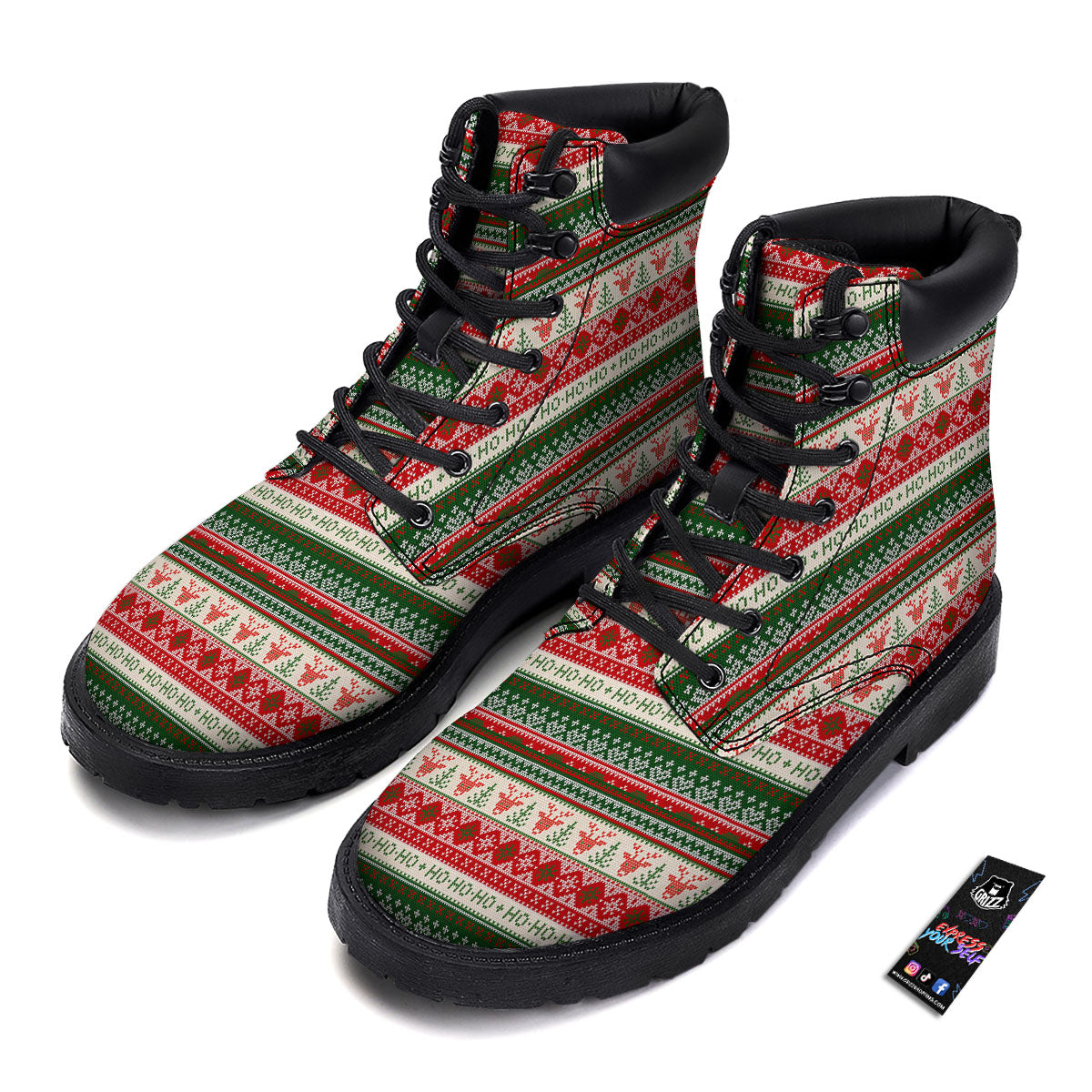 Knitted Christmas Tree Print Pattern Boots-grizzshop