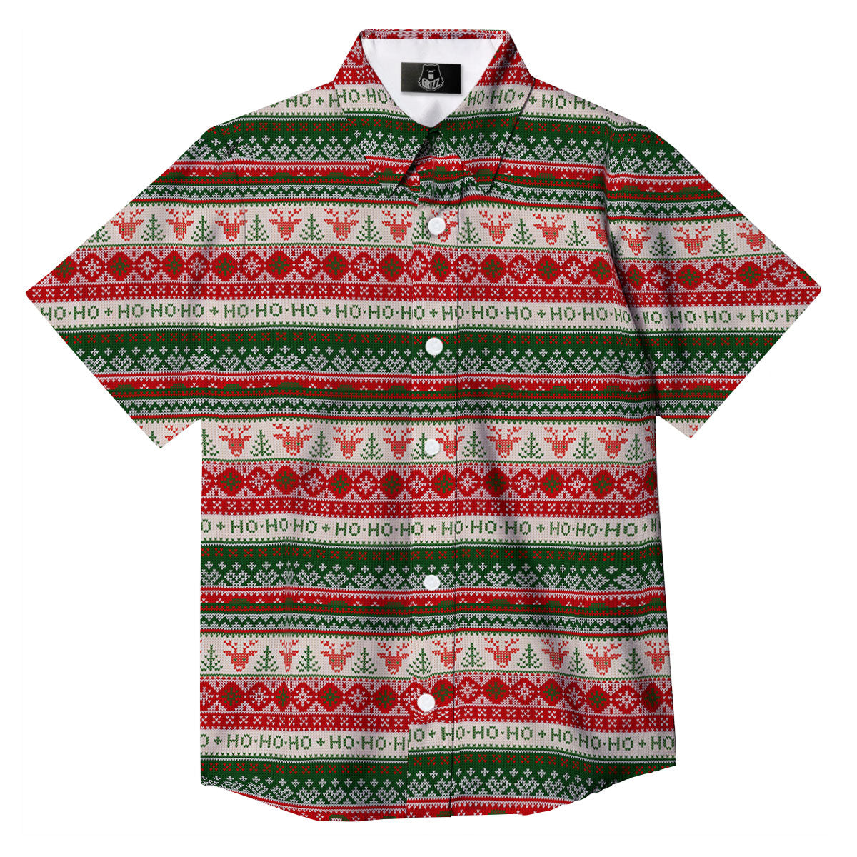 Knitted Christmas Tree Print Pattern Button Up Shirt-grizzshop