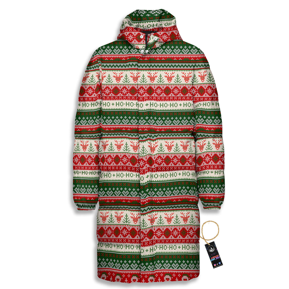Knitted Christmas Tree Print Pattern Long Down Jacket-grizzshop