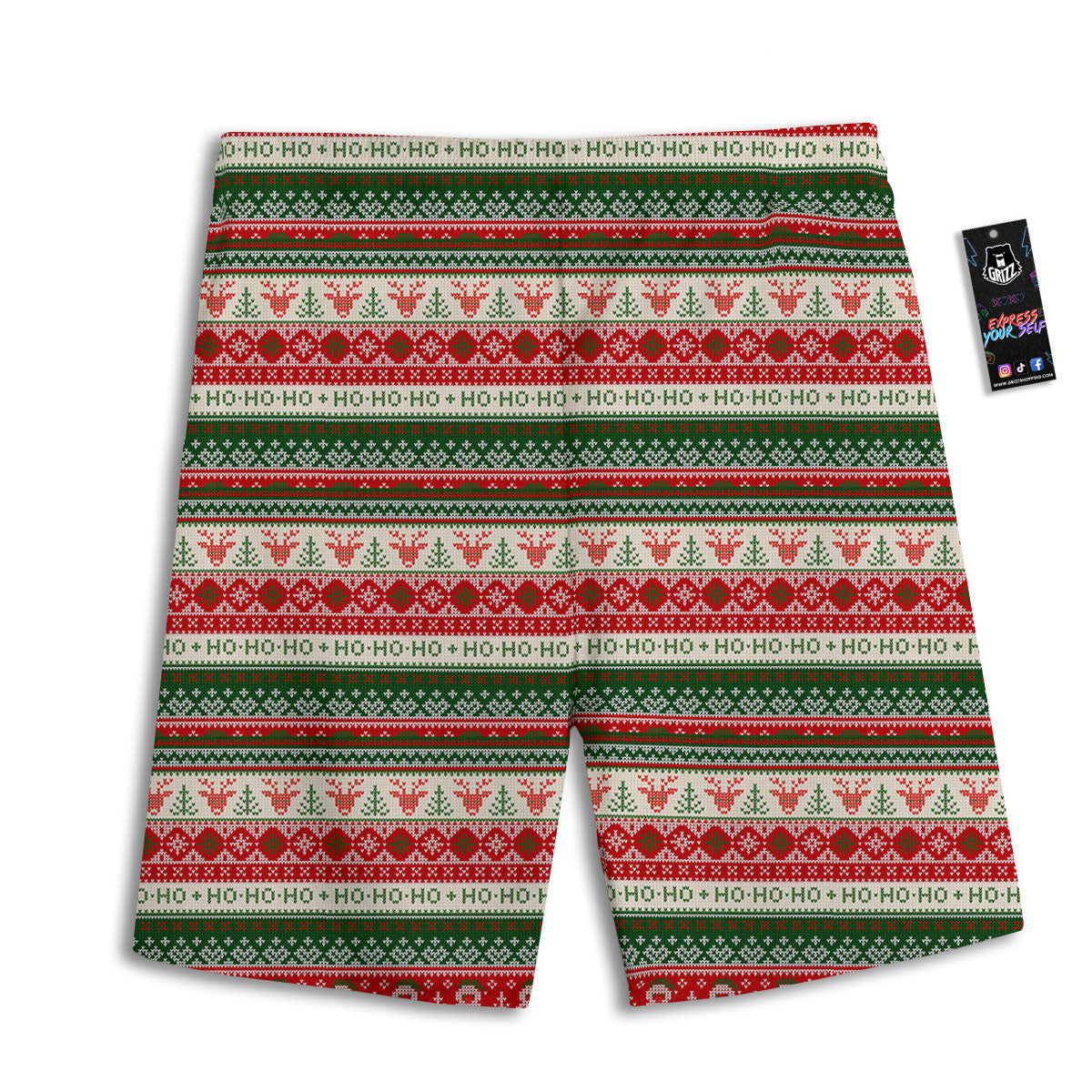 Knitted Christmas Tree Print Pattern Men's Athletic Shorts