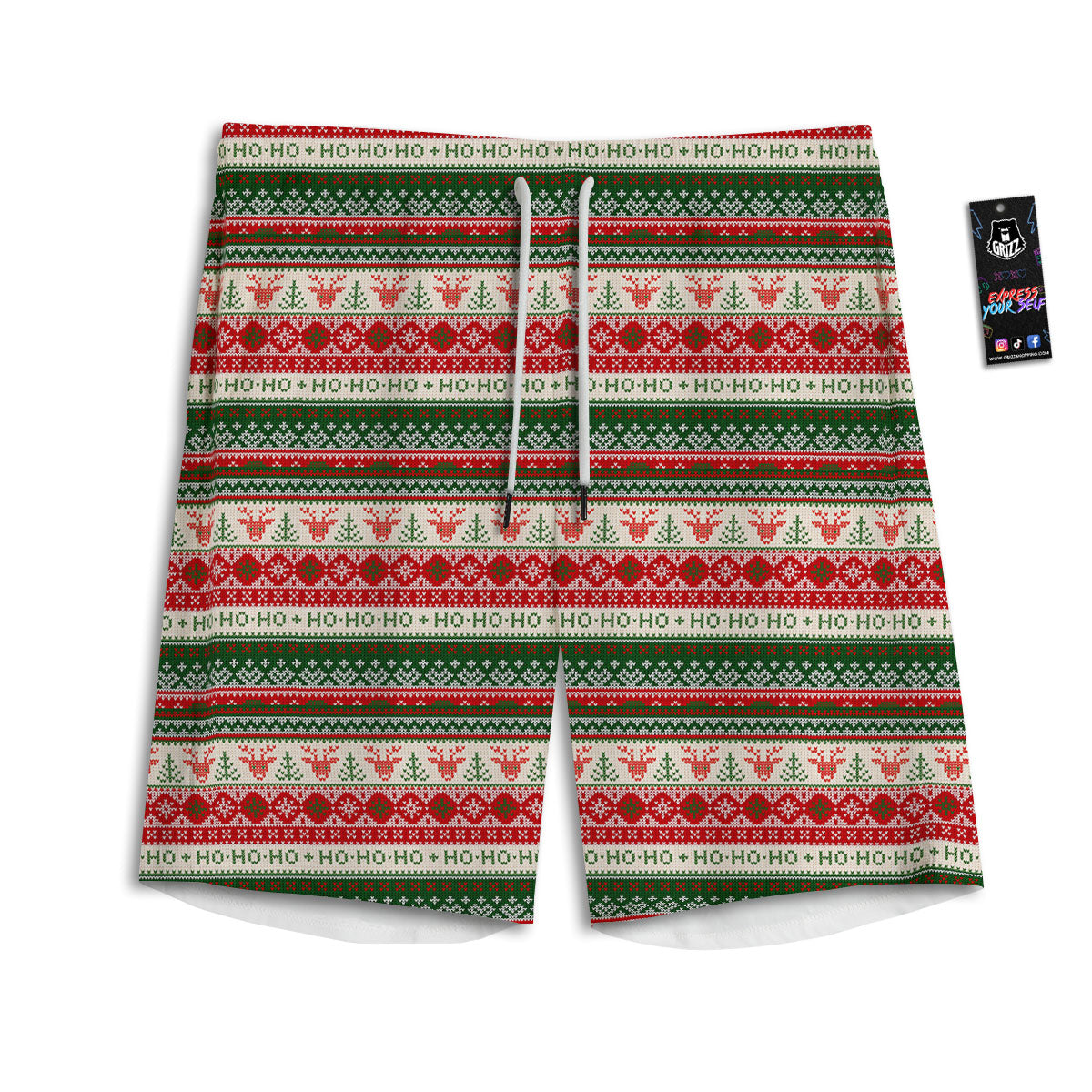 Knitted Christmas Tree Print Pattern Men's Athletic Shorts