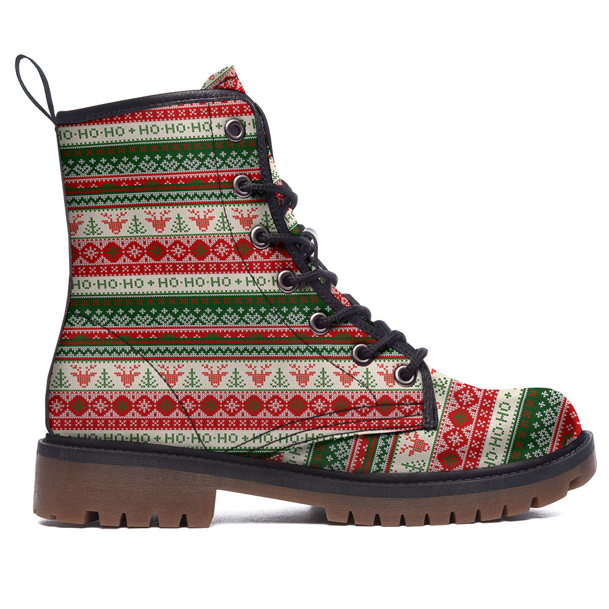 Knitted Christmas Tree Print Pattern Work Boots-grizzshop