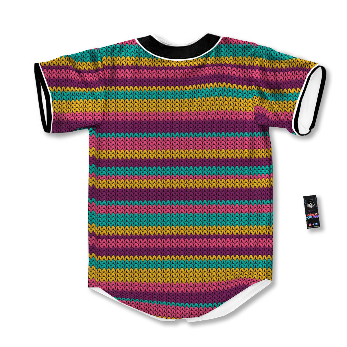 Knitted Colorful Print Pattern Baseball Jersey-grizzshop