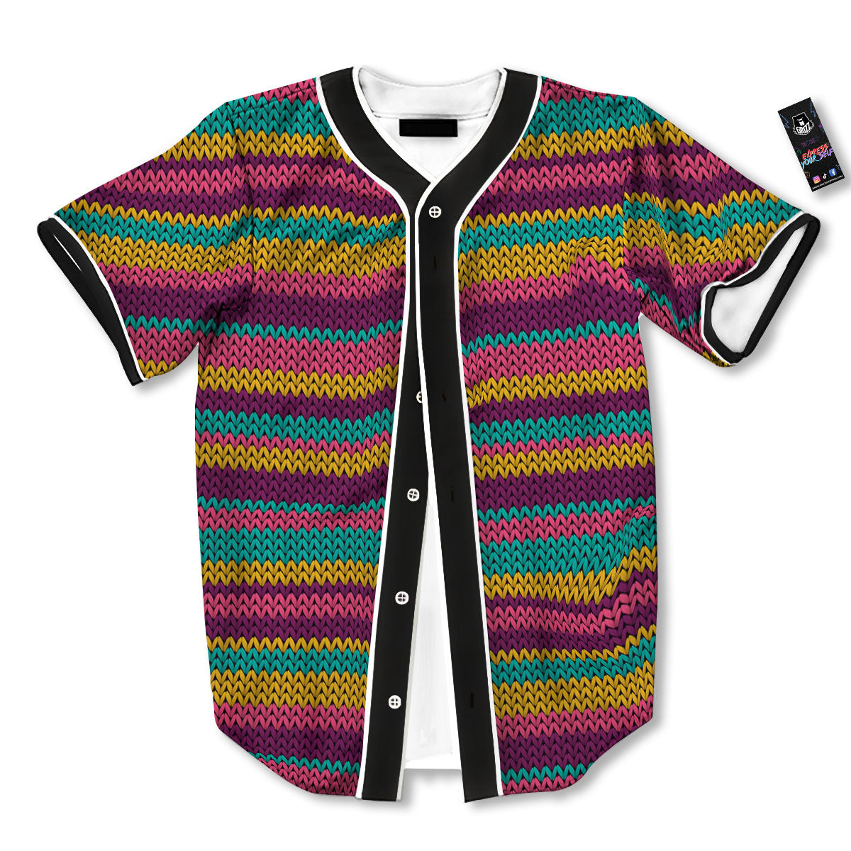 Knitted Colorful Print Pattern Baseball Jersey-grizzshop