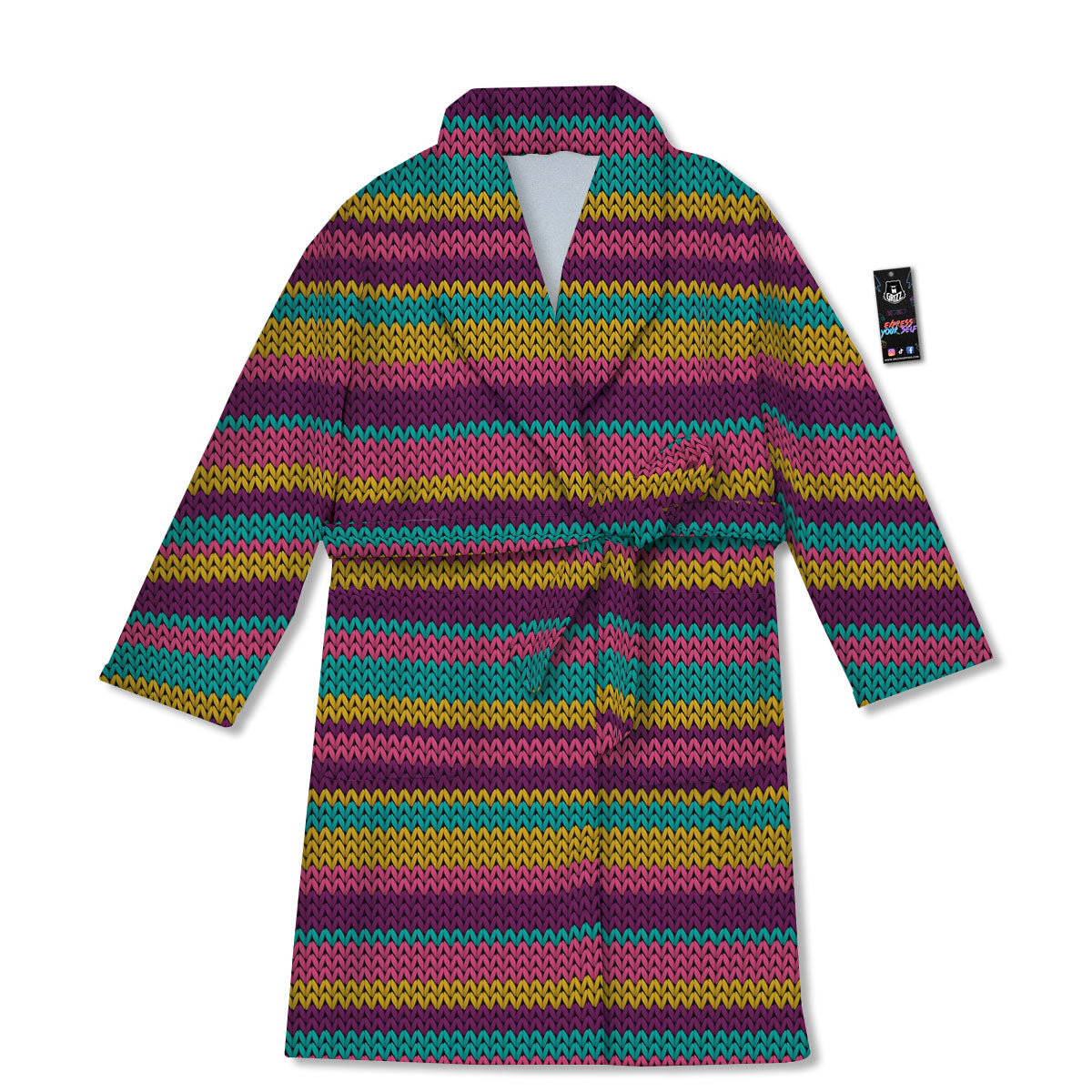 Knitted Colorful Print Pattern Bathrobe-grizzshop