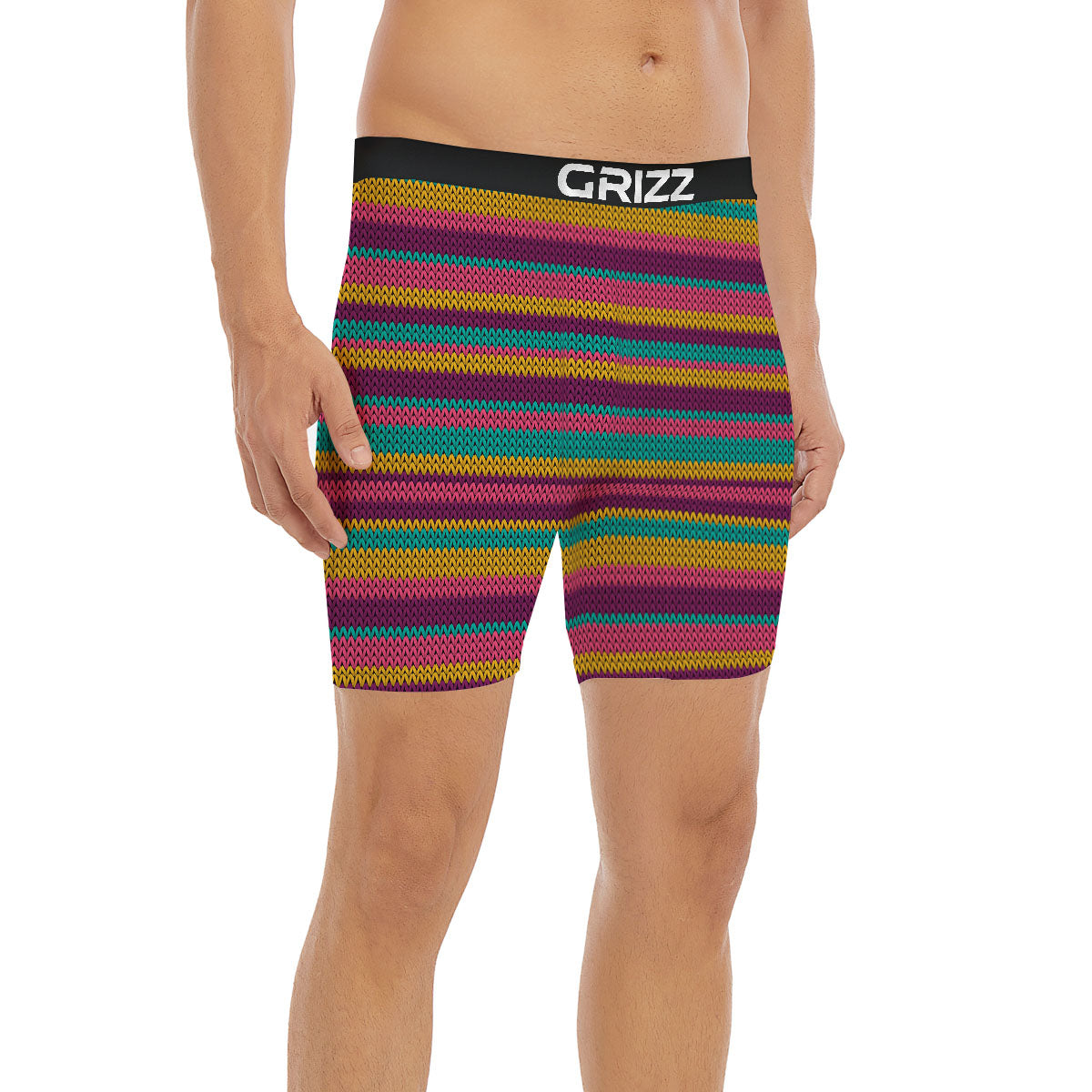 Knitted Colorful Print Pattern Boxer Briefs-grizzshop