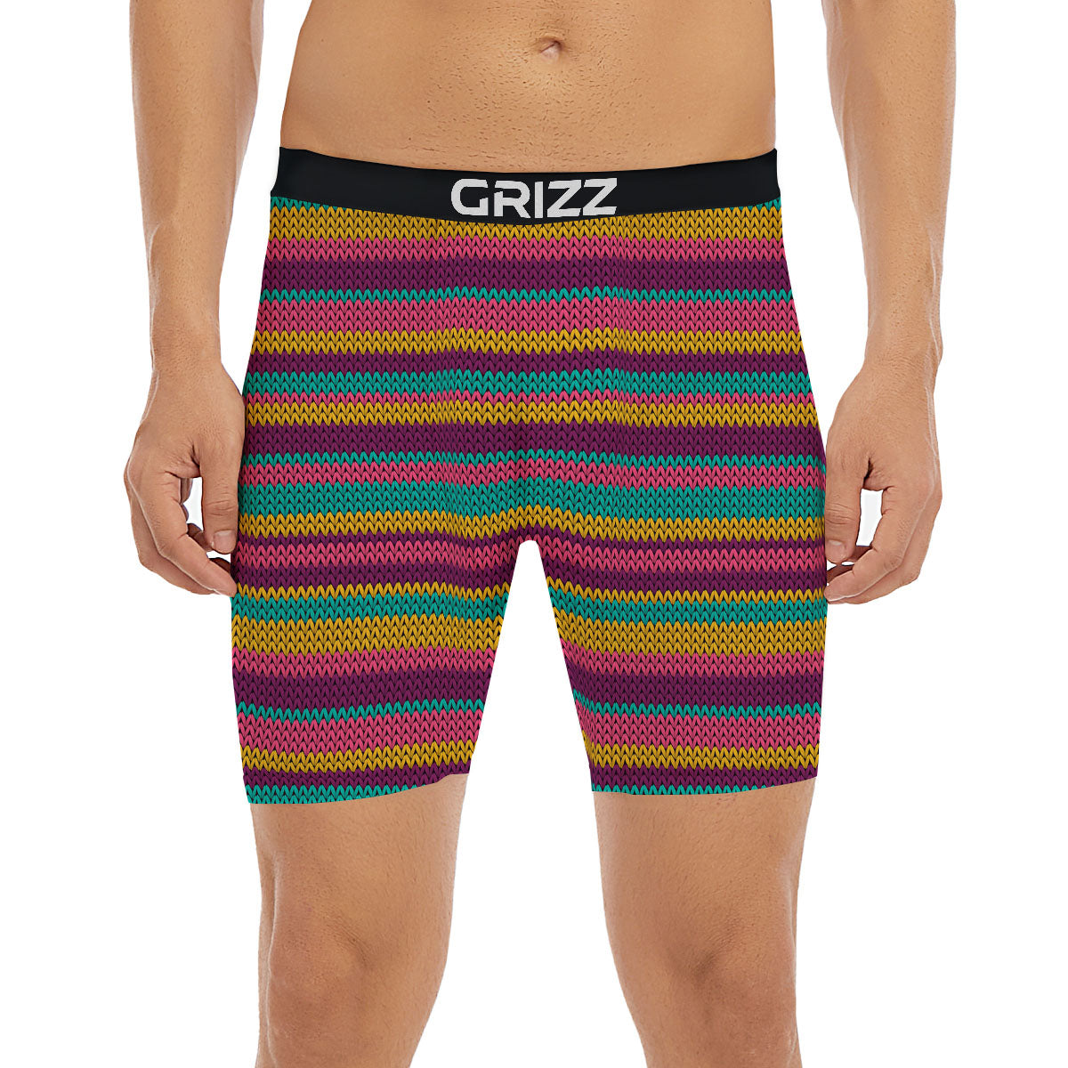 Knitted Colorful Print Pattern Boxer Briefs-grizzshop
