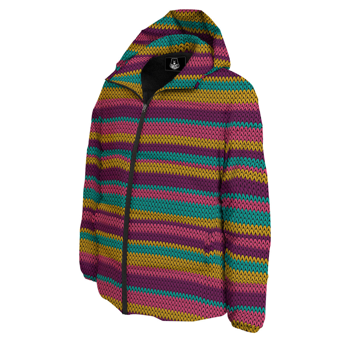 Knitted Colorful Print Pattern Down Jacket-grizzshop