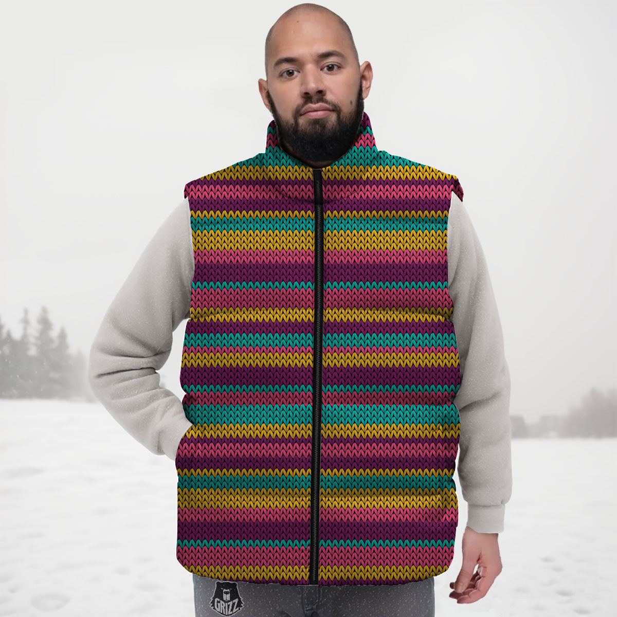 Knitted Colorful Print Pattern Down Vest