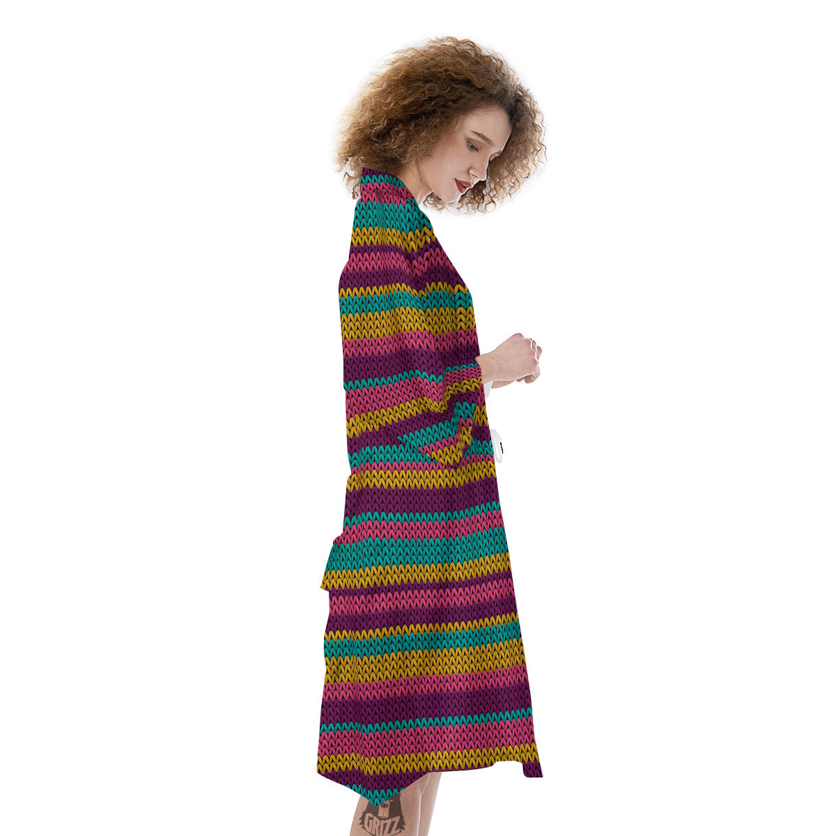 Knitted Colorful Print Pattern Kimono-grizzshop
